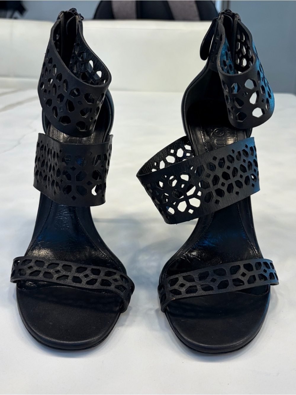 Alexander McQueen Black Laser-Cut Strappy High Heels